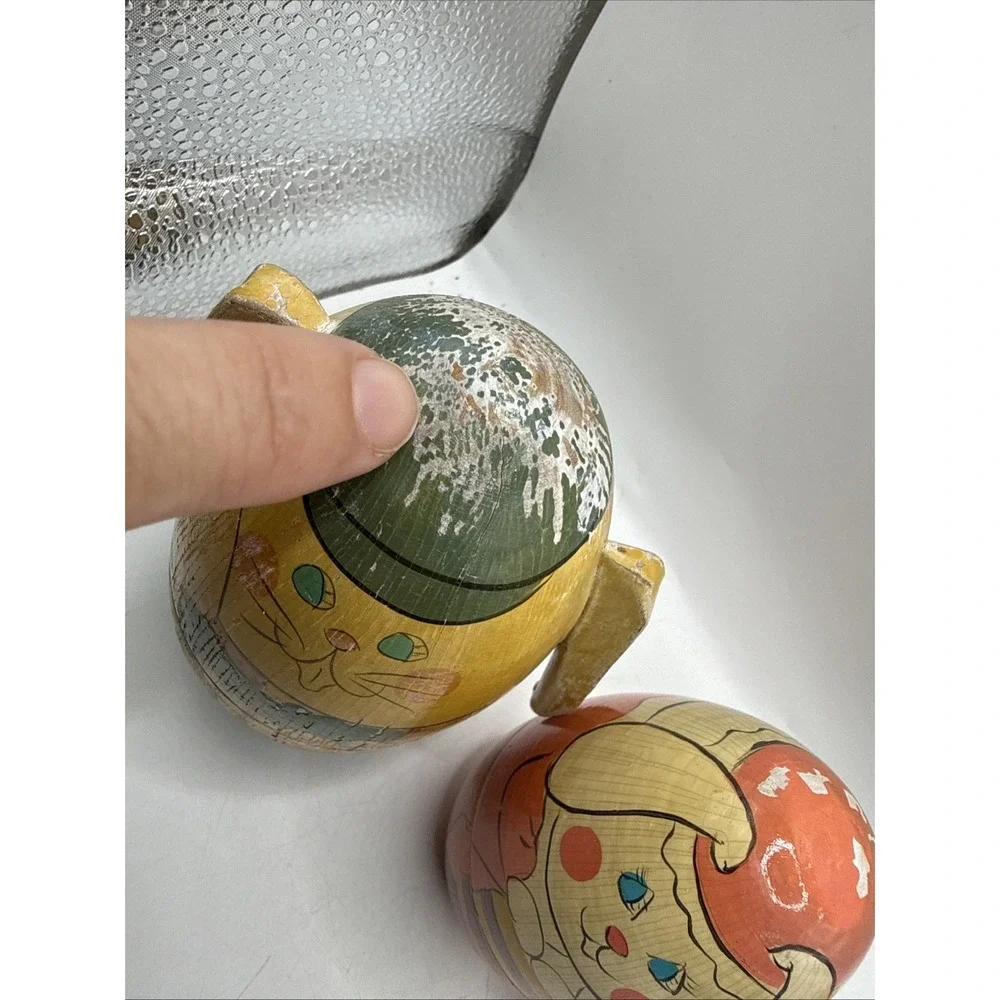 VTG Bunny Rabbit Russian Nesting Dolls Set of 5 Hand Painted Wooden Easter 5